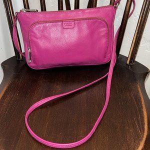 Fossil Top Zip Crossbody Shoulder Bag Purse Fuchsia Pink Leather